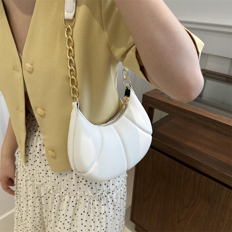 Модная новая цепочка, ручная, текстура, подмышечная женская сумка, одно плечо, вмятина, однотонная, повседневная, полумесяц, модная
