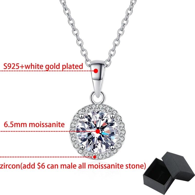 D Color 1ct  Round Moissanite Pendant for Women Sparkling Diamond Necklace 6.5mm Stone 100% S925 Sterling Silver Jewelry
