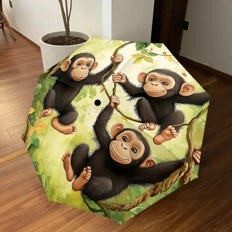 1PC chimpanzee jungle Umbrella-8-Rib Reinforced Portable Folding Travel Suitable for All Seasons Outdoor Daily Use-J362