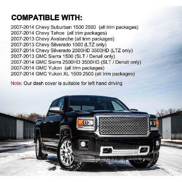Dash Cover Mat Fit For 2007-2014 GMC Yukon Sierra SLT Denali,2007-2013 Chevy Chevrolet Silverado 1500 2500HD 3500HD LTZ/Avalanche/Suburban,07-14