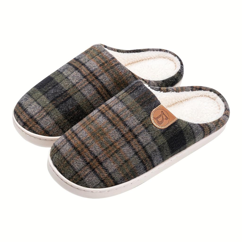 1 пара унисекс клетчатых тапочек, повседневные комнатные тапочки с круглым носком, мягкая тканевая подкладка и подошва, всесезонная комфортная обувь для дома и офиса