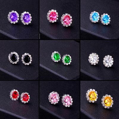 1 пара овальных блестящих сережек-подвесок с цирконом и кристаллами, женские красочные серьги-гвоздики из сплава/пластика