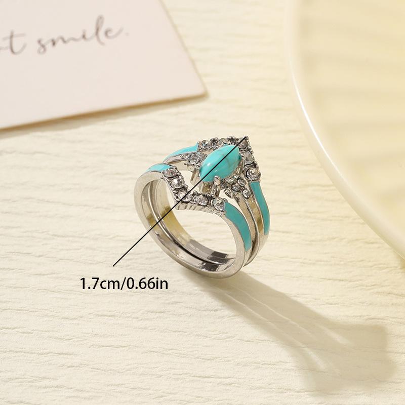 Юньцзинь, новое модное ретро кольцо из трех частей с бирюзой, инкрустированное бриллиантами, прямые продажи.