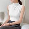 Women Summer Casual Knitted Tank Tops Solid Sleeveless Half High Collar Slim Base Shirt Sexy Top Knitwear High Street