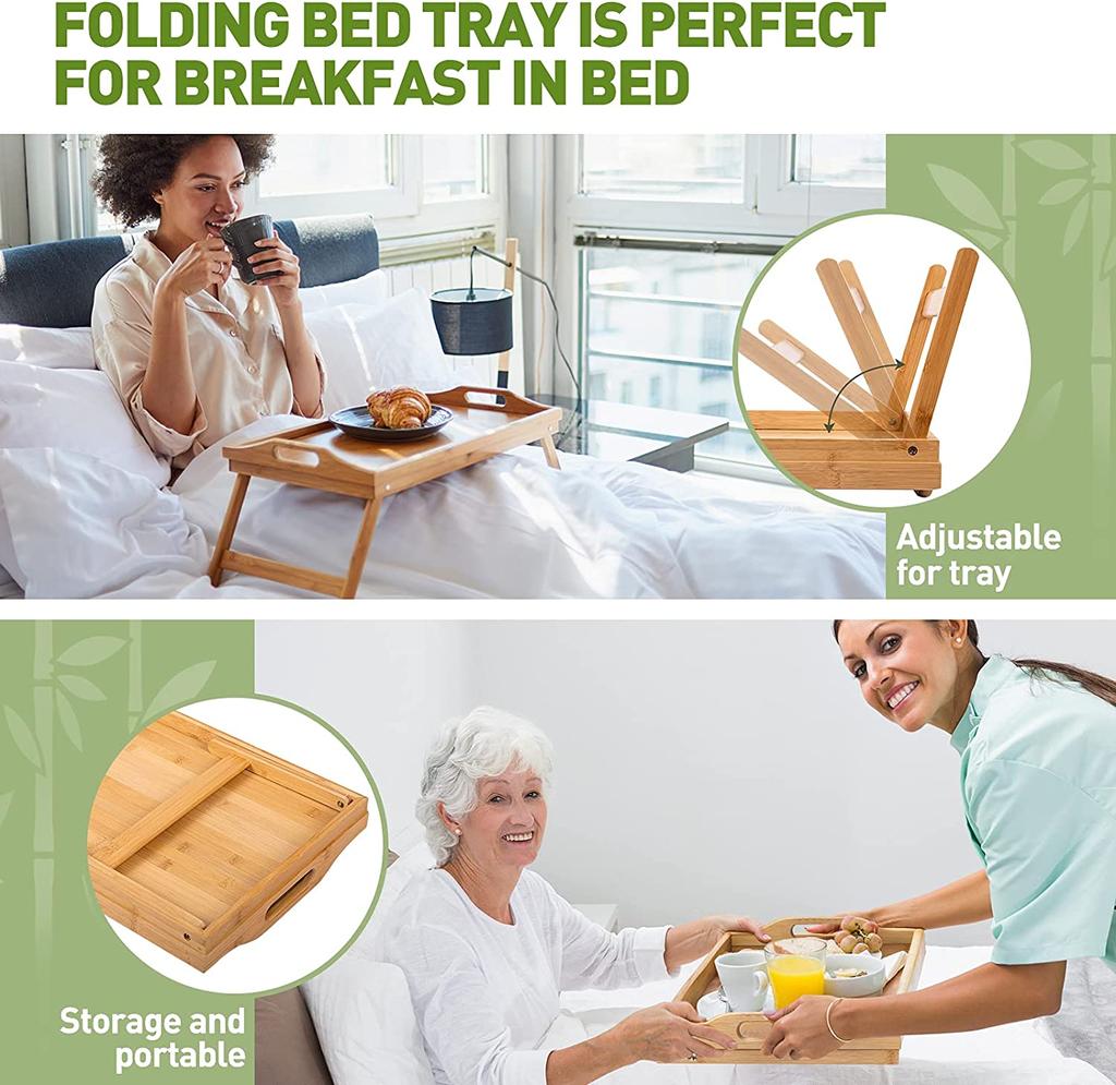 Бамбуковый поднос для кровати, складные ножки с ручками, поднос для завтрака для дивана, еды, рисования, поднос с едой для завтрака в постели, чтения или работы
