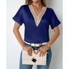 Женский новый свободный топ с короткими рукавами и V-образным вырезом
