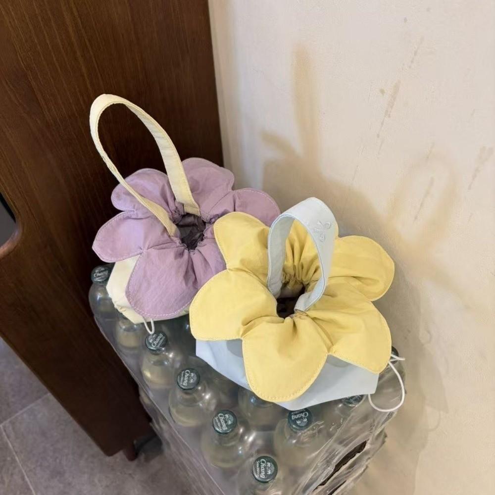 Bow Printed Flower Drawstring Handbag Polyester Storage Bag Vintage Polka Dot Tote Bag Shopping