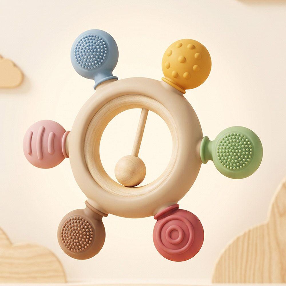 Easy To Clean Baby Teething Toys Wooden Ring Sensory Toys Baby Gums Soothers Infant Soothing