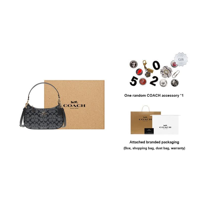 New COACH Teri Fabric With Cow Leather Shoulder Bag, Handbag, Shoulder Bag Medium Size Women's Denim Blue CH139-IMDEI