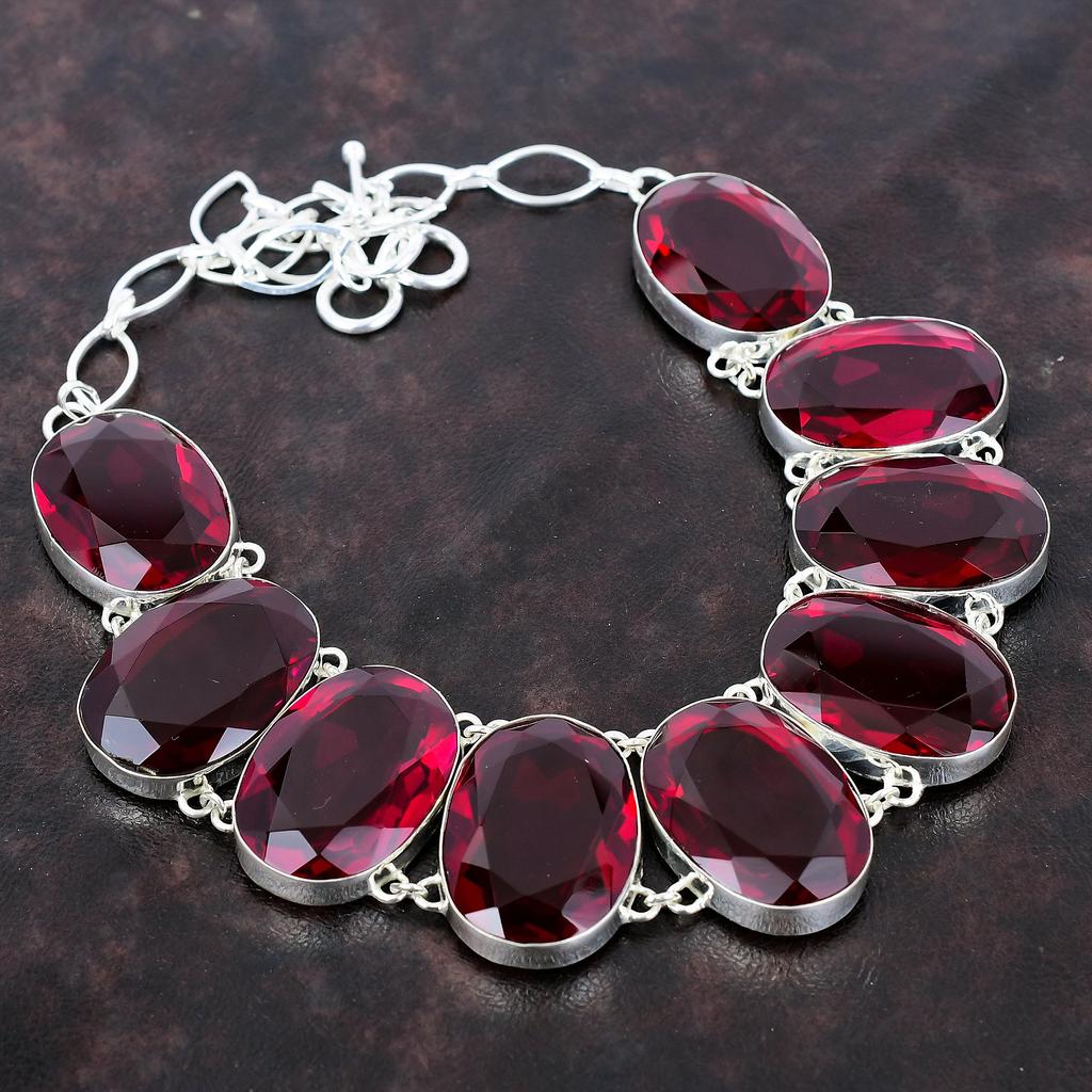 Faceted Mozambique Garnet Necklace 925 Sterling Silver Necklace Adjustable Chain Necklace Original Gemstone Handmade Necklace Gift For Mom