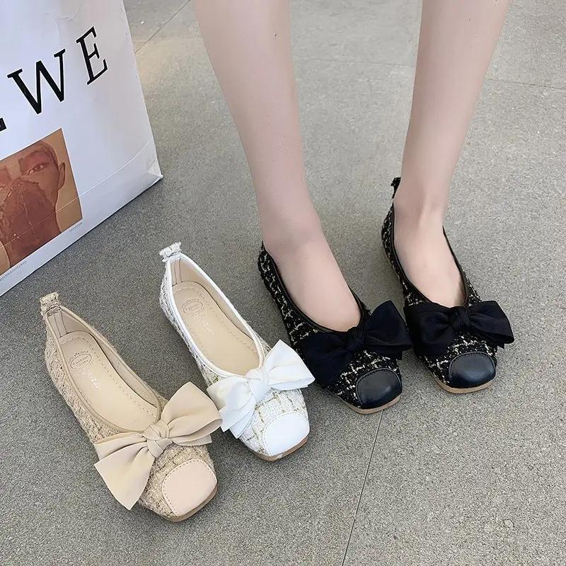 With Bow Low Heel Elegant Shoes for Women 2024 Cute Kawaii Ladies Summer Footwear Popular Comfortable Chic Beau Today