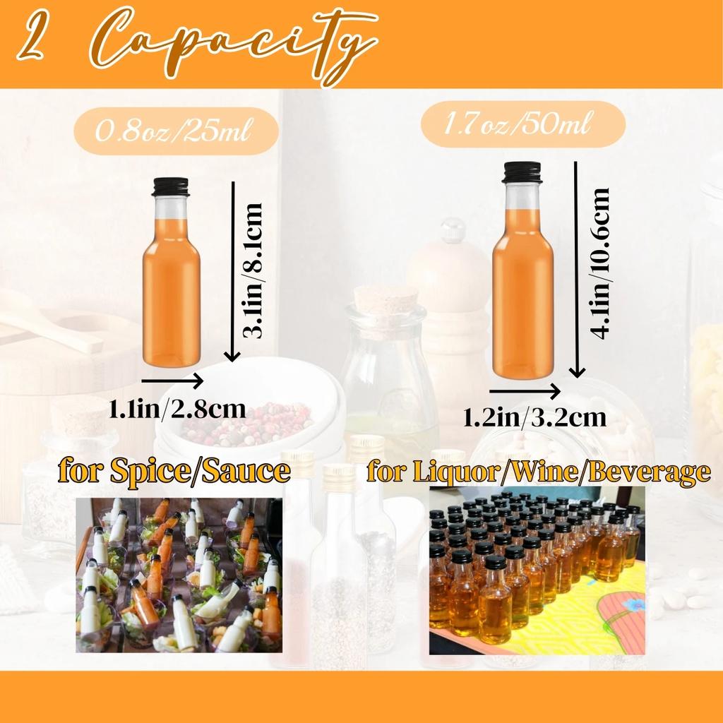 30-100Pack Mini Liquor Bottles with Funnels Plastic Alcohol Bottles Little Shot Spirit Bottles for Wedding Party Favor 0.8/1.7oz