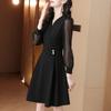 Корейское черное шифоновое платье для женщин, осеннее, новый стиль, шикарная красивая юбка-миди А-силуэта
