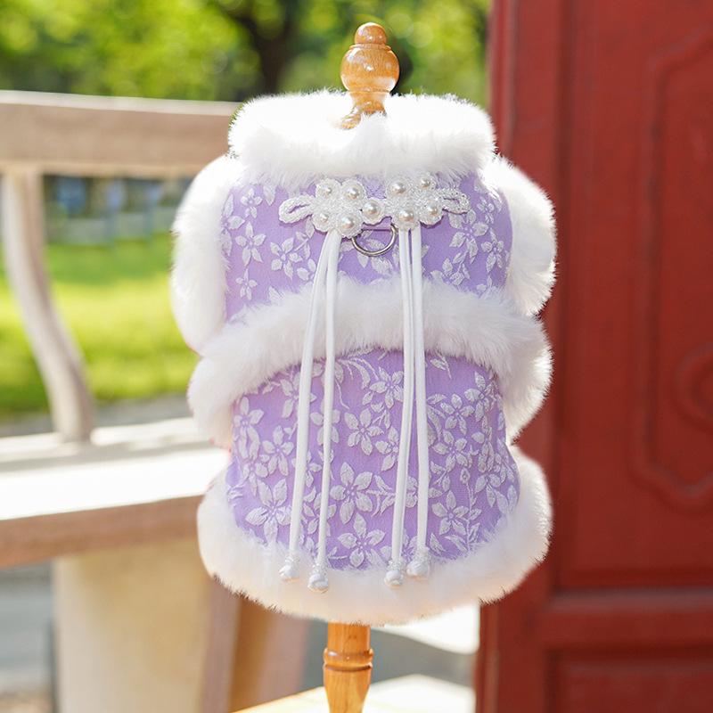 Autumn and winter velvet retro style pet clothes, New Year Tang style buckle pet dog clothes, fashionable cat clothes