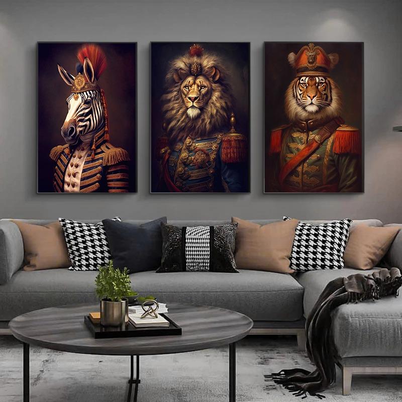 Благородные Портреты Животных Холст Принты Постеры Винтажные Смешные Животные Фреска Холст Настенное Искусство Картины для Украшения Гостиной