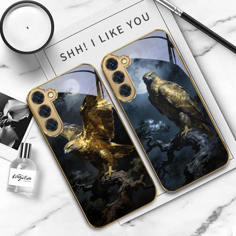 Золотой орел с крыльями Для Samsung Galaxy S20 FE S21 S22 S23 Plus S24 Ultra S25Ultra S21+ S9+ S22Plus Золотой стеклянный чехол для телефона