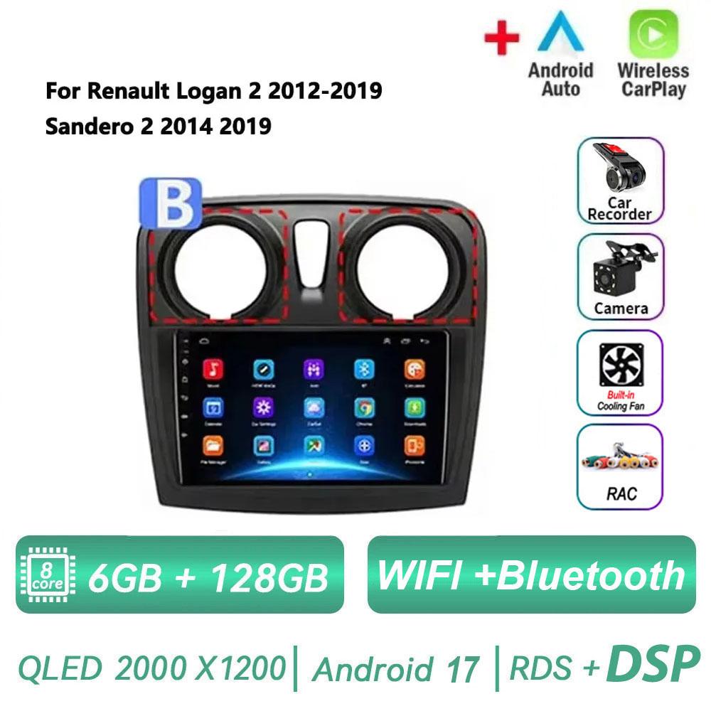 Android 17 pour Renault Logan 2 2012 - 2022 Sandero 2 2013 - 2022 GPS 4G Autoradio Navigation Lecteur multimédia vidéo Stéréo BT