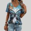 Женская футболка с v-образным вырезом и короткими рукавами с принтом бабочки, свободная футболка, повседневная рубашка