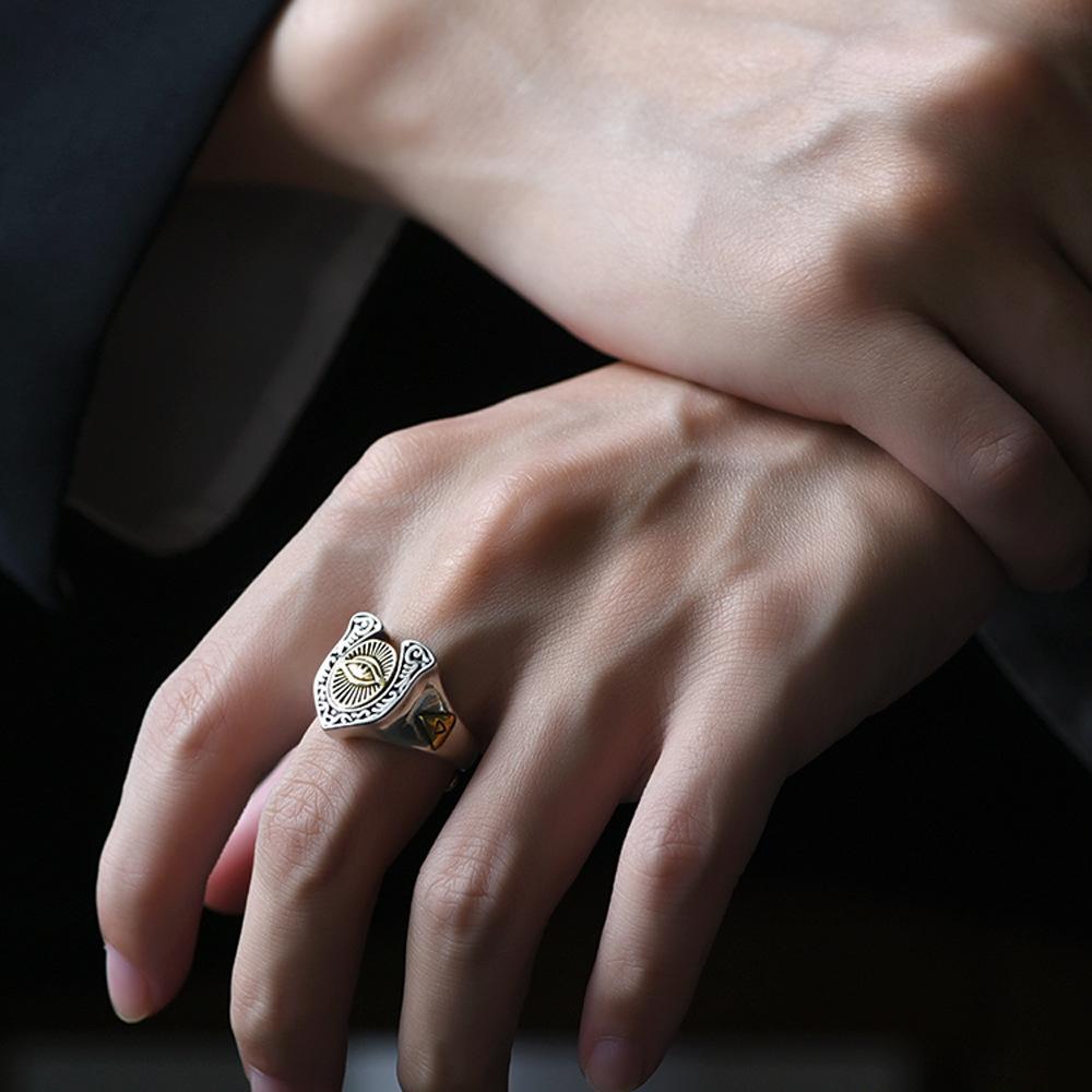 Ретро Кольцо Всевидящего Ока для мужчин Золотой цвет Панк Готика Регулируемое кольцо Рок Ручная работа Унисекс Циркон Аксессуары Подарок для мужчины