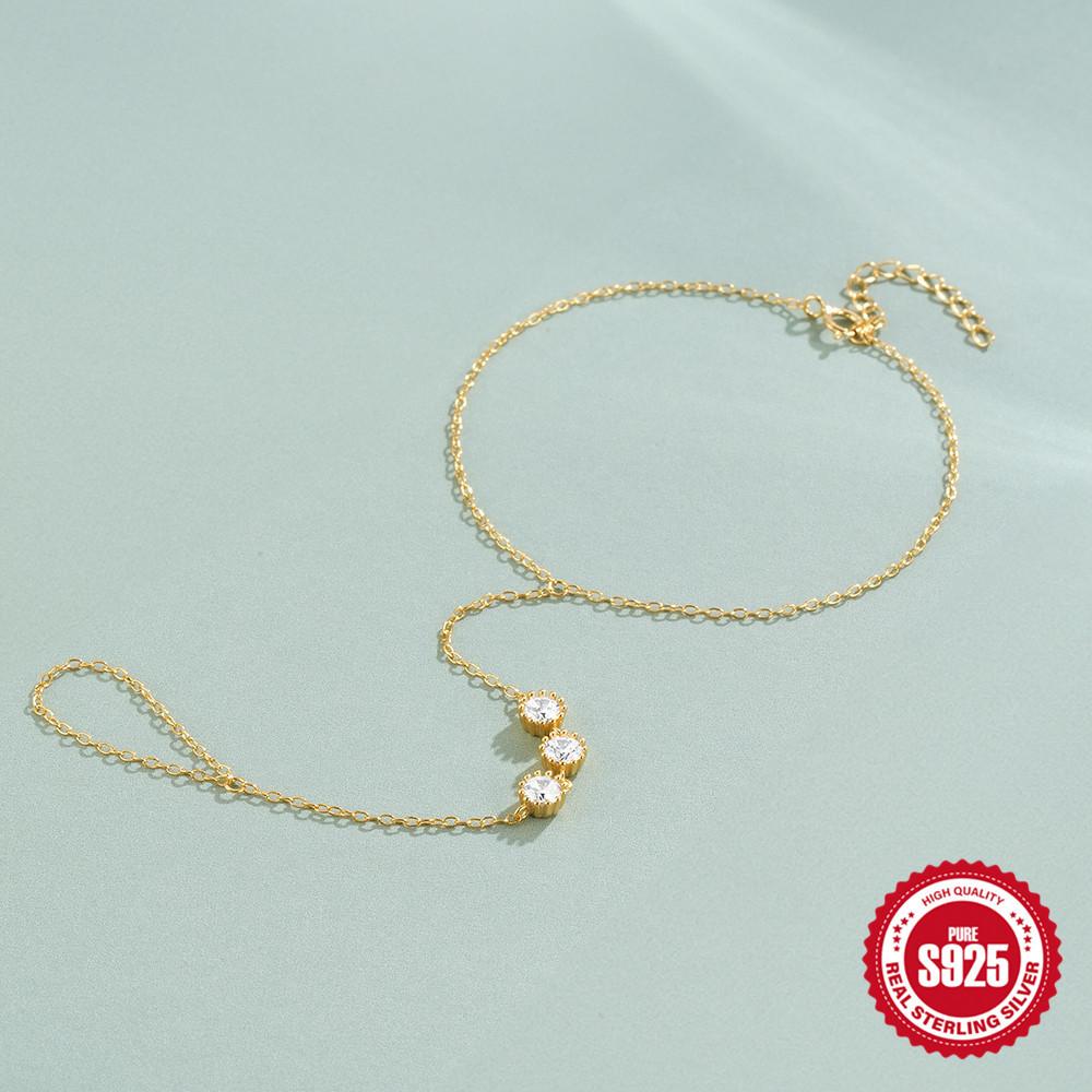 Золотой, модный женский браслет на палец из циркония, простой браслет из стерлингового серебра 925 пробы с бриллиантами