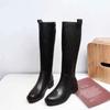 Fashion Leather Round Toe Middle Heel Women's Long Boots Goth Demi-season Boot Sale 2025 New Ladies Knee High Shaft Shoes On Promotion