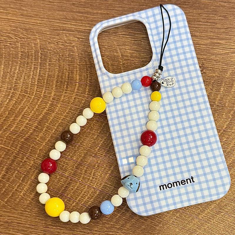 Korean Cute Blue Puppy Color Bead Beaded Phone Chain Charm Lanyard For iPhone Samsung Universal Accessories Girl Jewelry Pendant
