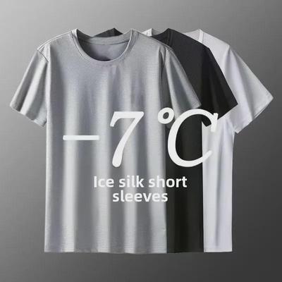 Мужская летняя быстросохнущая сетчатая футболка Ice Silk, свободный крой, размер плюс, спортивный топ с коротким рукавом