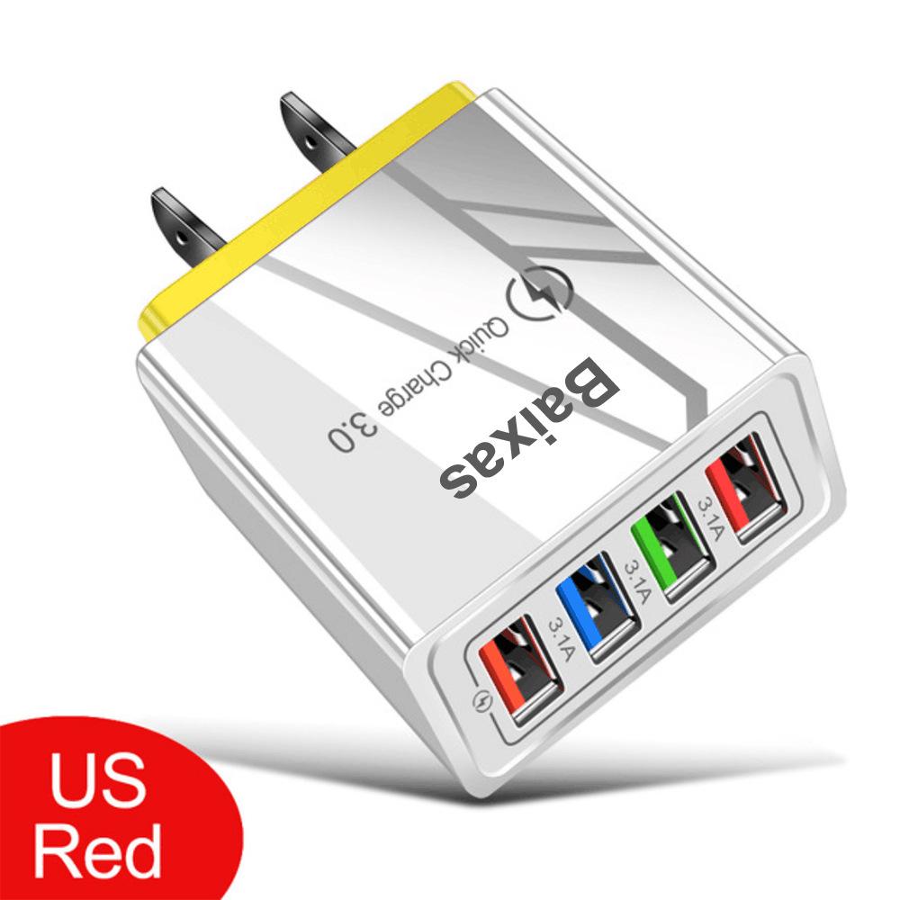 4-портовое USB-зарядное устройство для мобильных телефонов и планшетов, дорожное, стандарт США и ЕС, 3А