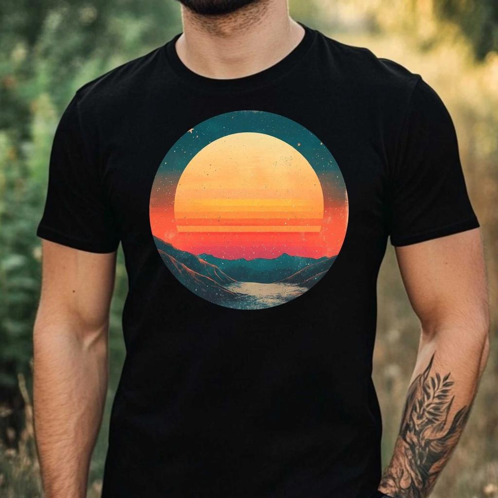 T-Shirt Herren Retro Sonnenuntergang Motiv Baumwolle Größe XS bis 5XL