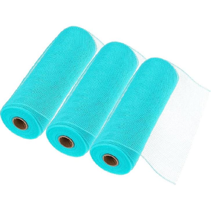 MECCANIXITY 3pcs 10 Inch Poly Burlap Mesh for Wreath, Decorative Mesh Fabric Ribbon 10 Yard for Fall Easter Christmas Flower Bow, Dark Green