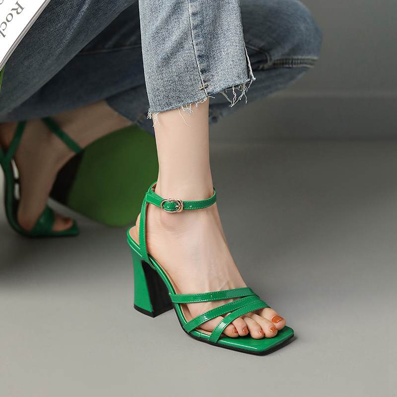 Krazing Pot Летняя обувь на очень высоком каблуке из искусственной кожи с открытым носком, современные модные женские сандалии с ремешками на щиколотке