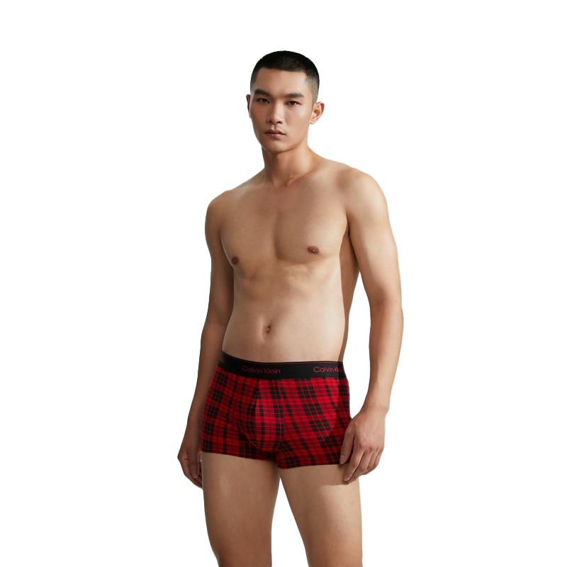 Calvin Klein Modern Attraction Series Plaid Anti-Chafing Boxer Briefs Men Underwear Red NB3751