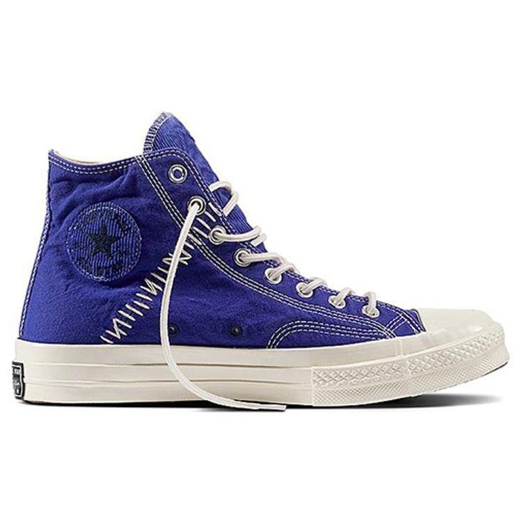 Converse 1970-е Chuck Hi QS Потертые нашивки Высокие парусиновые кеды Унисекс Синие 158604C
