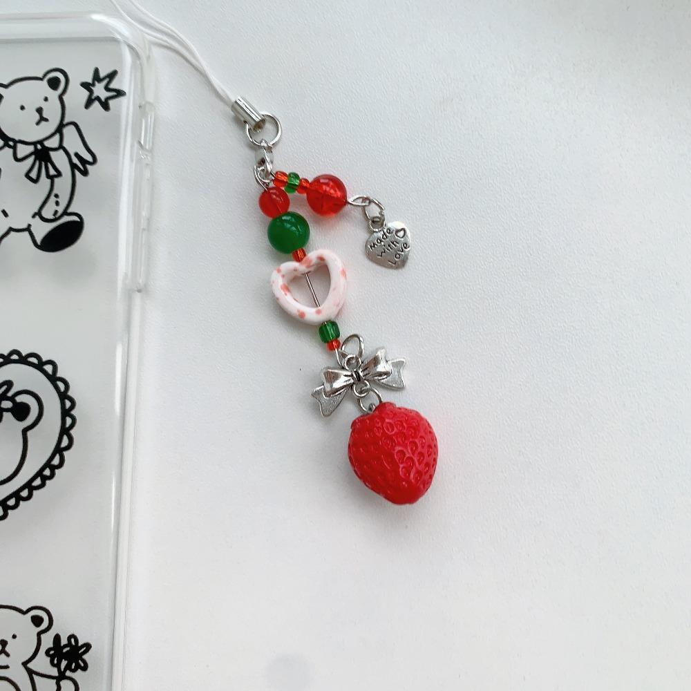 Acrylic Strawberry Keychain Pendant Bag Hanging Car Keyring Strawberry Beads Phone Chain Gifts