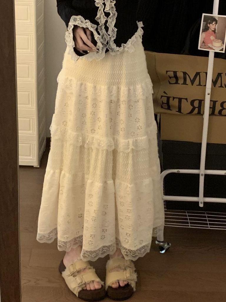 Юбка-торт средней длины с кружевом в корейском стиле, мода осень/зима 2024 г.