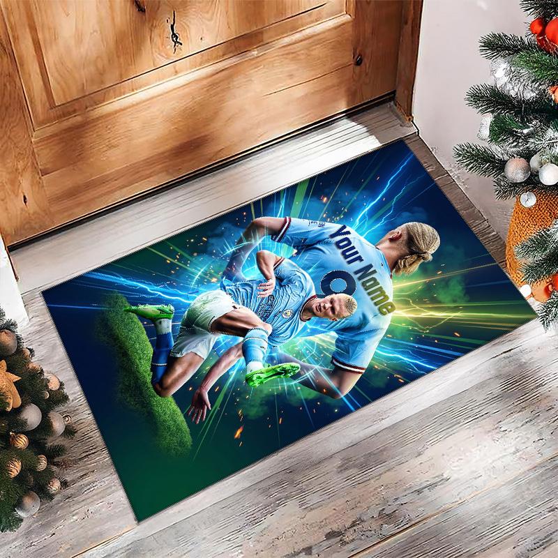 Erling Haaland Printed Crystal Velvet Rug Non‑Slip Crystal Velvet Carpet For Sofa Bedroom Indoor Home Decoration