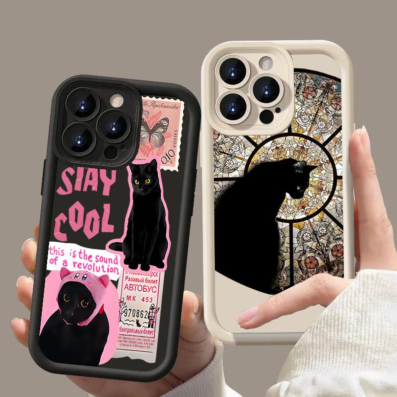 Cool Black Cat Soft Silicone Phone Case For iPhone 17 16 15 14 13 12 11 Pro Max 17 Air 16E 12 13 XS 16 Plus SE2 Shockproof Cover