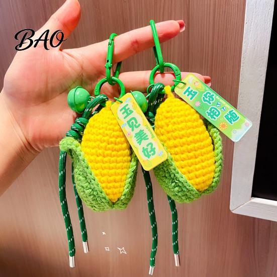 Keychain with Blessing Tag Crocheted Corn for Backpacks, Handmade Keyring Bell Plush & Tag, Simulated Vegetable Bag Charm Pendant Healing Key Ring