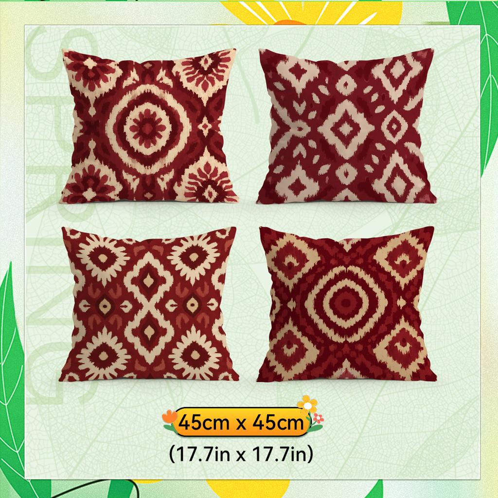 4 Pcs Red-Brown Tribal Geometric Patterns Single-Sided Printed Pillowcase For Home Living Room Bedroom Car