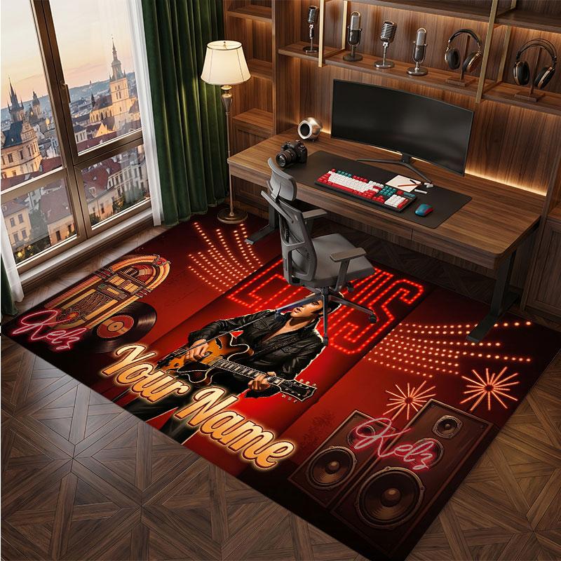 Elvis Presley Personalized Crystal Velvet Carpet, Customized Name Text Soft Anti‑Slip Rug for Living Room Bedroom