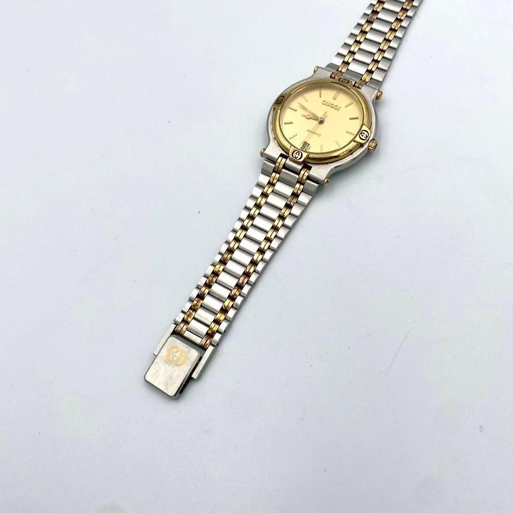 Б/У 858 Новая Батарея GUCCI Gucci 9000M Часы Дата Винтаж Кварцевые Комби Мужские Нержавеющая Сталь Рабочие