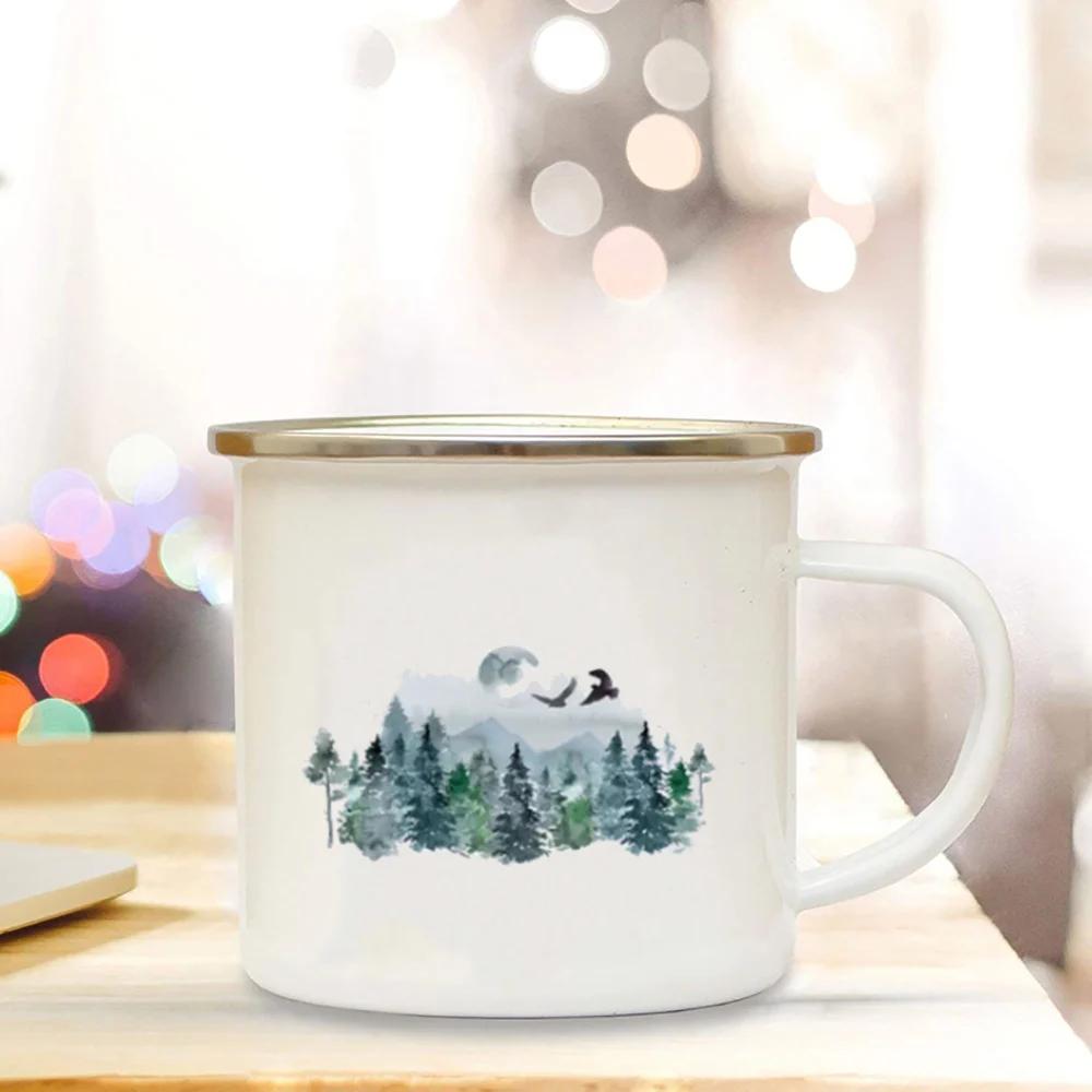 Кружки для кемпинга Adventure Campfire Cup с принтом леса Enamel Camping Cups Outdoor Campervan Coffee Handle Mug Camper Best Gifts