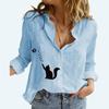 Women Fashion Lapel Neck Long Sleeve T-shirt Summer&fall Casual Printed Cotton Linen Top Female Loose Buttoned Blouses