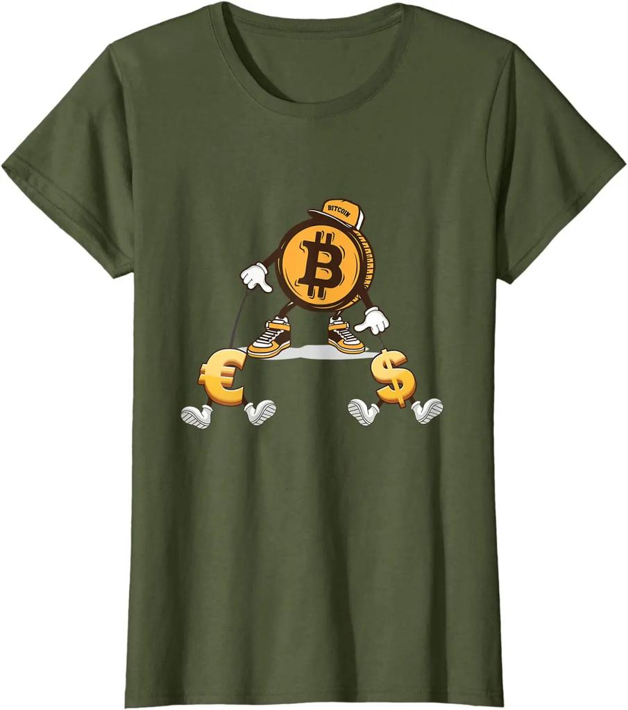 Биткоин Доллар Евро Поводок для собаки Монета Деньги Криптовалюта Футболка. Хлопковая мужская футболка премиум-класса с коротким рукавом и круглым вырезом, новинка S-3XL