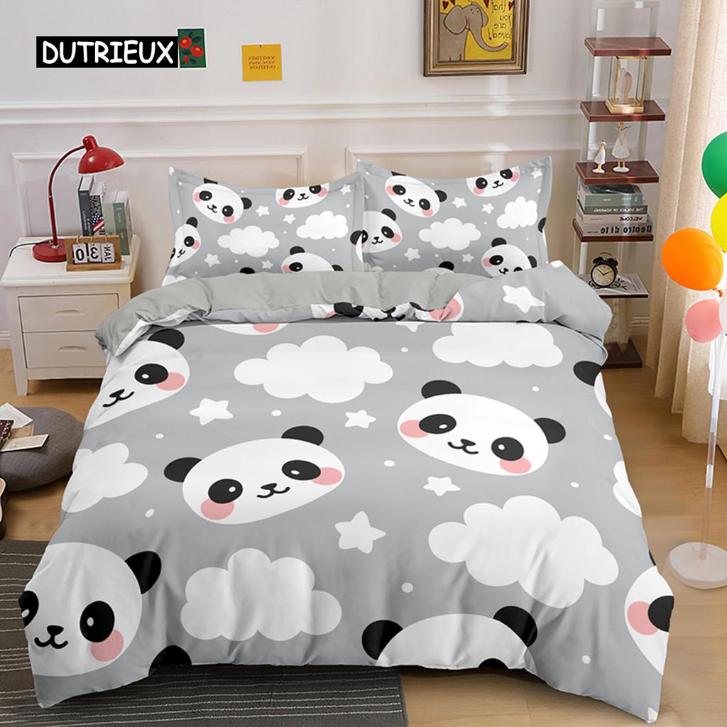Комплект постельного белья с рисунком панды для мальчиков и девочек, для детей и подростков, мягкий комплект постельного белья из микрофибры с изображением панды в виде животных, двуспальная кровать размера Queen King Size
