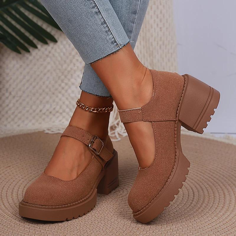 Модные туфли-лодочки из лакированной кожи на высоком каблуке, Мэри Джейн для женщин, модные туфли на платформе с ремешком и пряжкой, женские туфли в японском стиле на толстом каблуке, обувь Лолиты