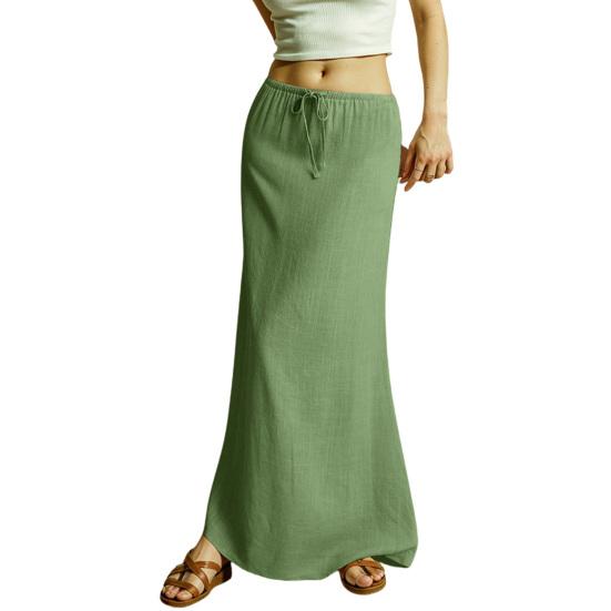 Женская макси-юбка средней посадки, однотонная длинная юбка на шнурке, легко сочетающаяся с женской юбкой для работы, отдыха, повседневной носки