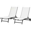Set Of 2 Sun Loungers In Aluminum And Textilene With Wheels Adjustable Backrest Max Load 150 Kg Cream