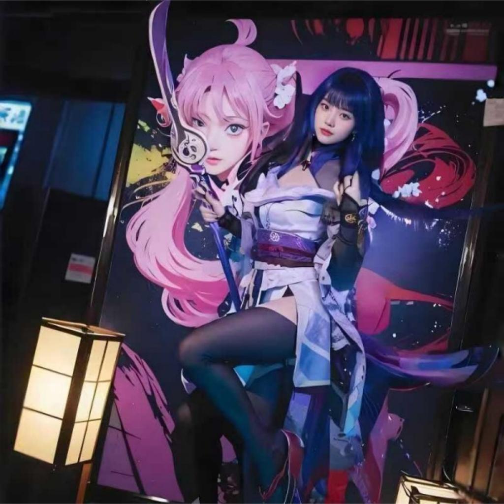 Genshin Impact Кос Костюм Бог Грома Баржен Громовой Генерал Теневой Воин Косплей Игра Анимация Кимоно Женский Тень КОС