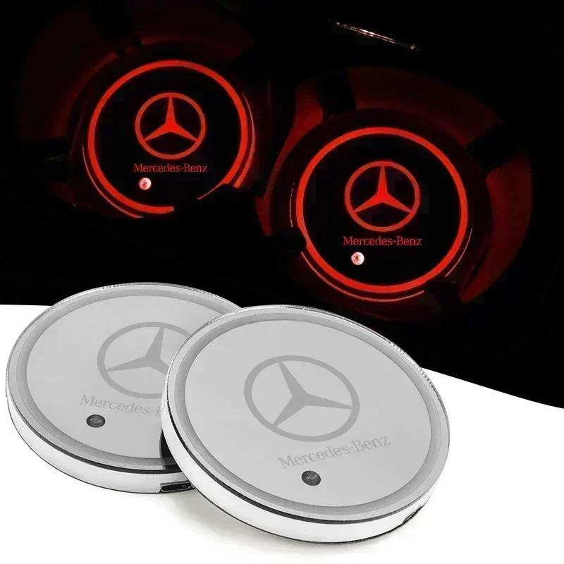 uvyn9 2PCS LED Illuminated AMG Water Cup Coaster For Mercedes Benz C260 W204 W205 W211 W212 W190 Auto Interior Atmosphere Light for